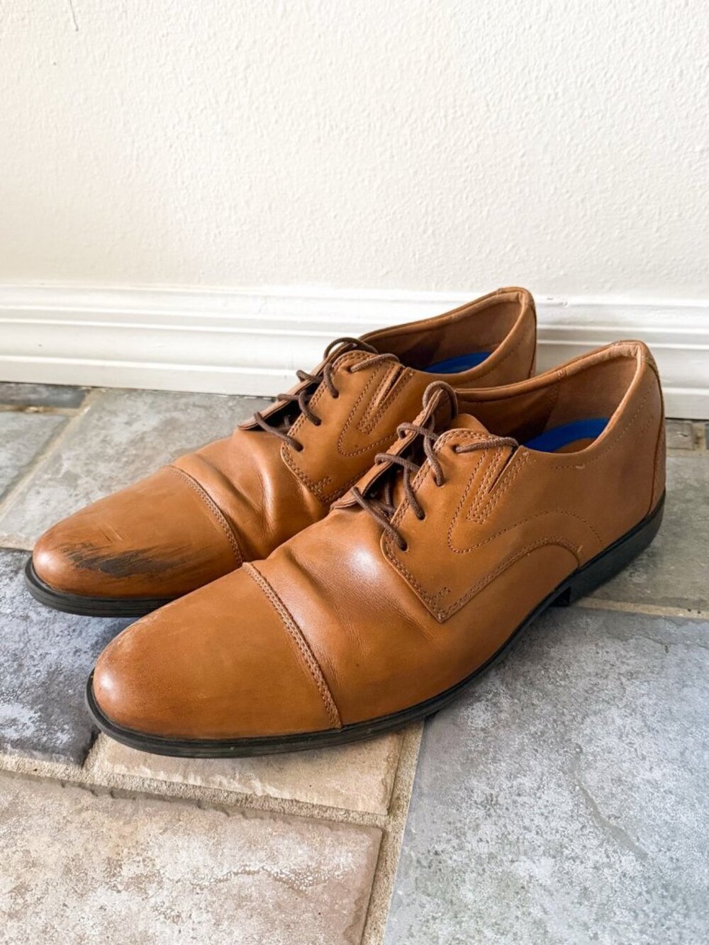 Clarks Mens Cap Toe Oxford Dress Shoes Brown Leather Comfort Size 15